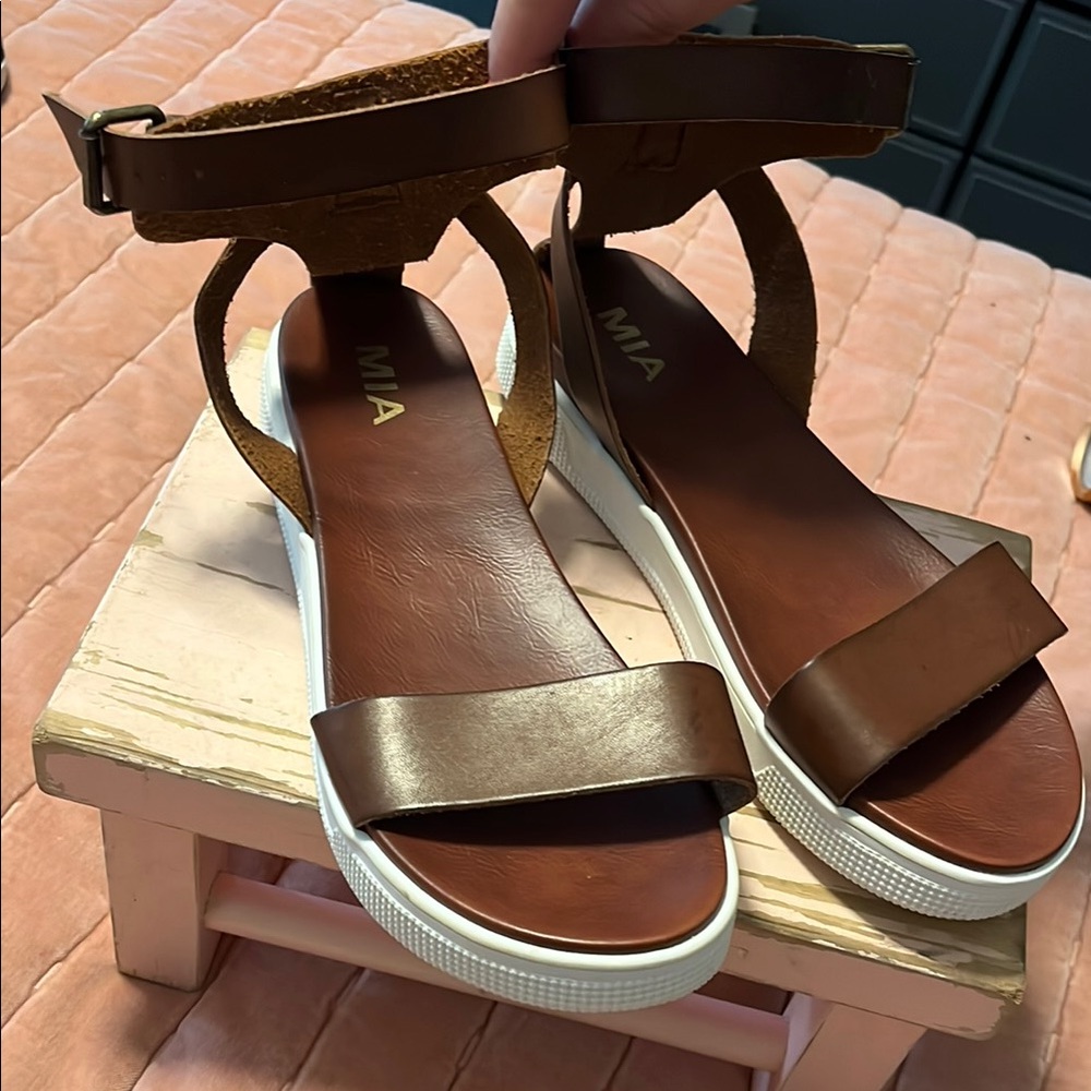 MIA Women's Tan Sandals with White Sole